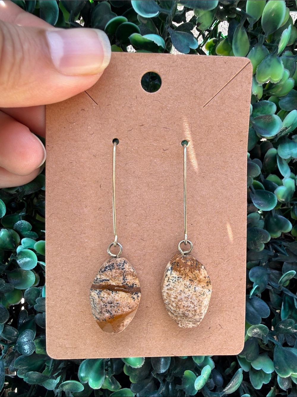 Hand Crafted Jasper Drop Earrings in Brown and Cream